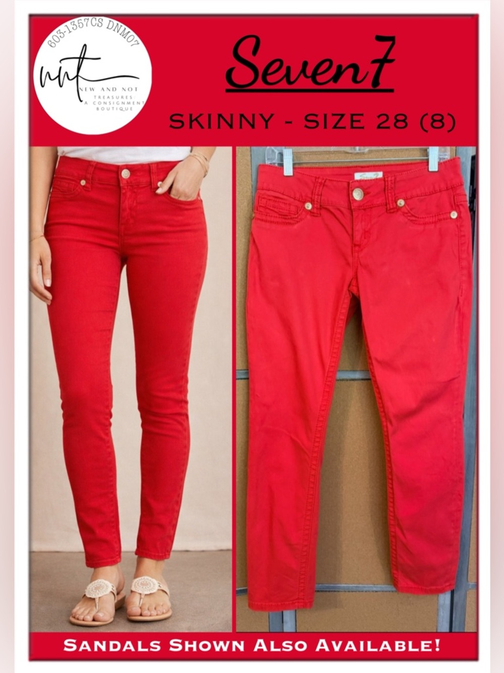 Seven7 Red Skinny Jeans Size 28 (8) Womens Stretch Full Length Denim Pants